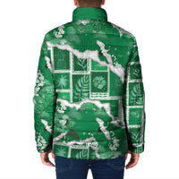 Hawaii Japanese Culture Green Padded Jacket Spring Cranes Aloha Pattern