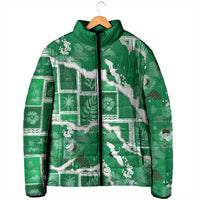 Hawaii Japanese Culture Green Padded Jacket Spring Cranes Aloha Pattern