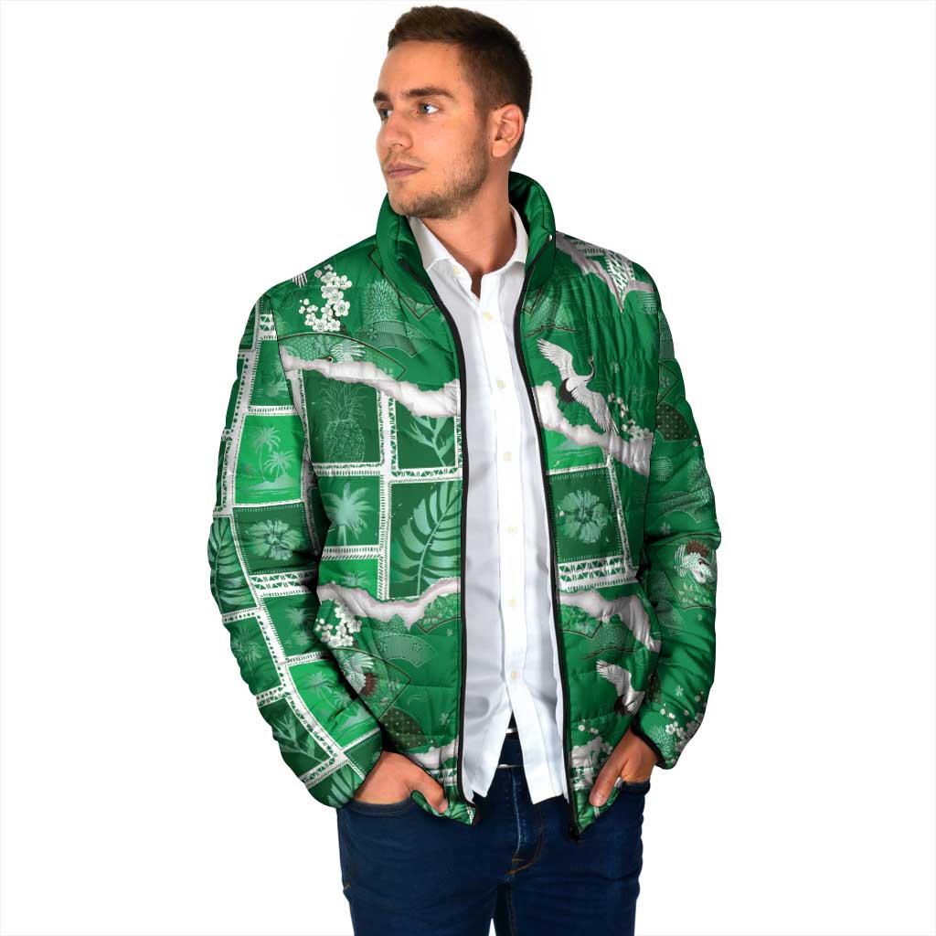 Hawaii Japanese Culture Green Padded Jacket Spring Cranes Aloha Pattern