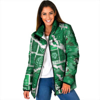 Hawaii Japanese Culture Green Padded Jacket Spring Cranes Aloha Pattern