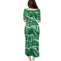 Hawaii Japanese Culture Green Puletasi Spring Cranes Aloha Pattern
