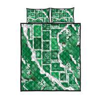 Hawaii Japanese Culture Green Quilt Bed Set Spring Cranes Aloha Pattern