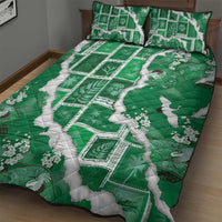 Hawaii Japanese Culture Green Quilt Bed Set Spring Cranes Aloha Pattern