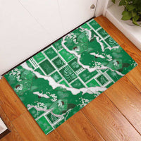 Hawaii Japanese Culture Green Rubber Doormat Spring Cranes Aloha Pattern