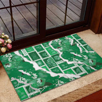 Hawaii Japanese Culture Green Rubber Doormat Spring Cranes Aloha Pattern