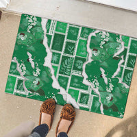Hawaii Japanese Culture Green Rubber Doormat Spring Cranes Aloha Pattern