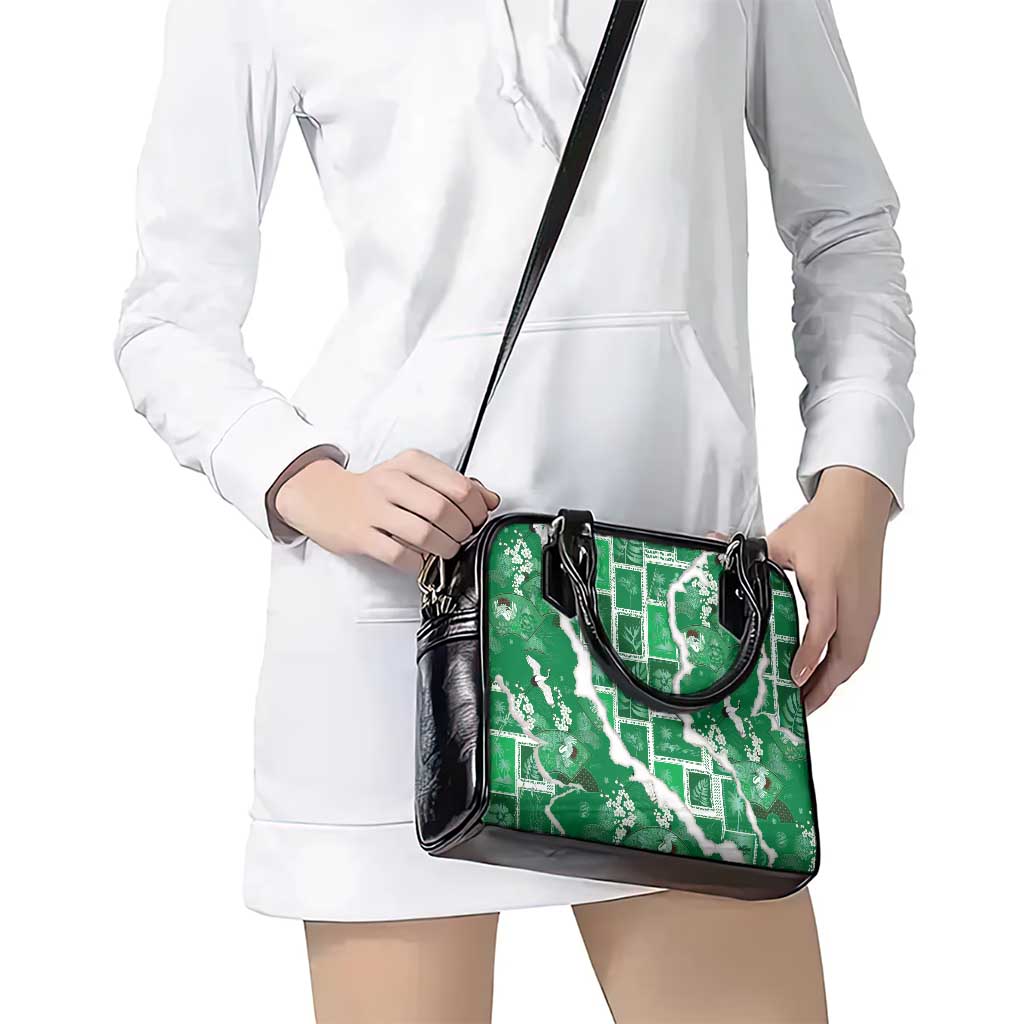 Hawaii Japanese Culture Green Shoulder Handbag Spring Cranes Aloha Pattern