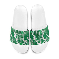 Hawaii Japanese Culture Green Slide Sandals Spring Cranes Aloha Pattern