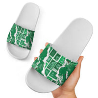 Hawaii Japanese Culture Green Slide Sandals Spring Cranes Aloha Pattern
