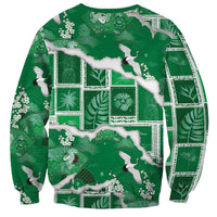 Hawaii Japanese Culture Green Sweatshirt Spring Cranes Aloha Pattern