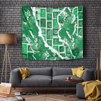 Hawaii Japanese Culture Green Tapestry Spring Cranes Aloha Pattern