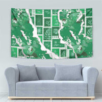 Hawaii Japanese Culture Green Tapestry Spring Cranes Aloha Pattern