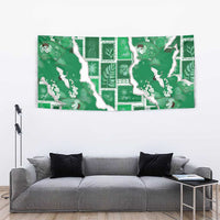 Hawaii Japanese Culture Green Tapestry Spring Cranes Aloha Pattern