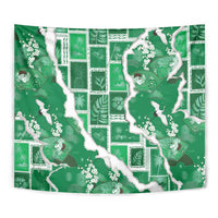 Hawaii Japanese Culture Green Tapestry Spring Cranes Aloha Pattern