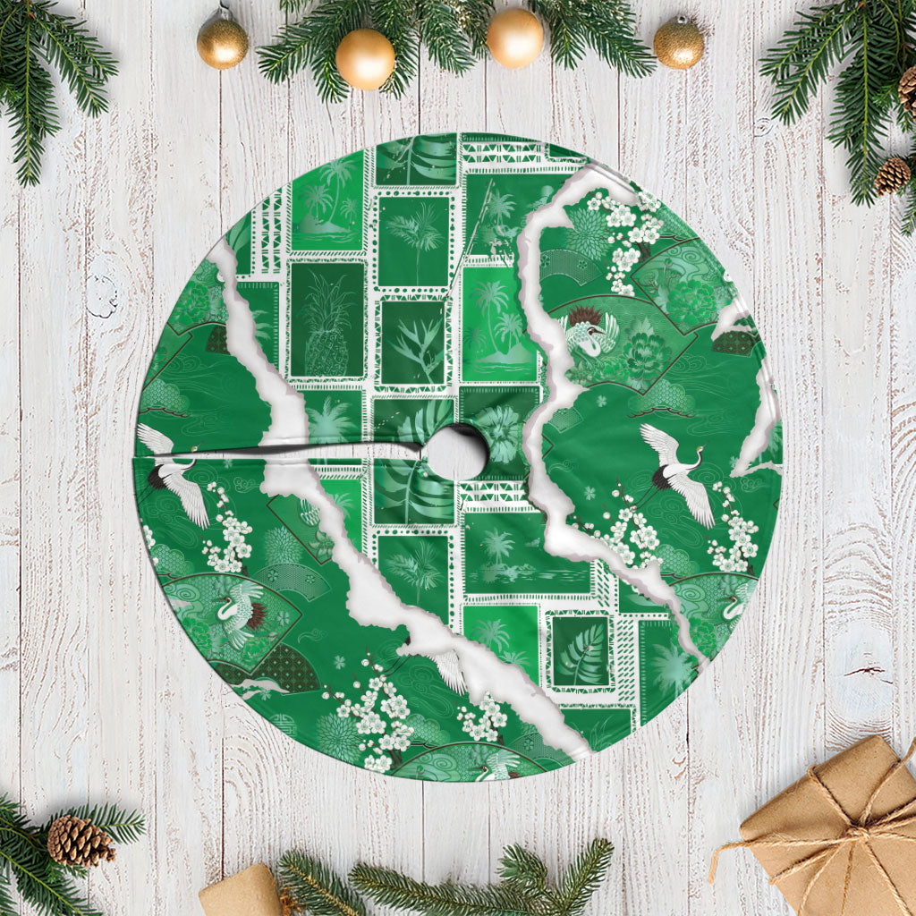 Hawaii Japanese Culture Green Tree Skirt Spring Cranes Aloha Pattern LT01 Casual Green - Polynesian Pride