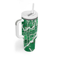 Hawaii Japanese Culture Green Tumbler With Handle Spring Cranes Aloha Pattern