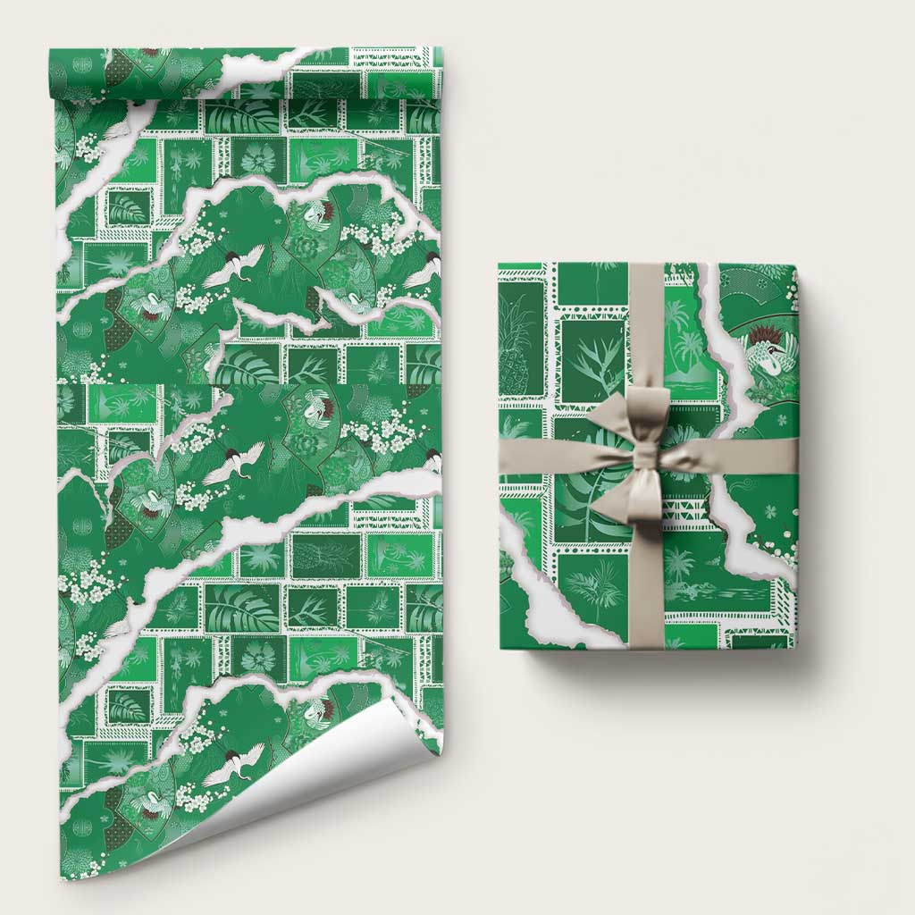 Hawaii Japanese Culture Green Wrapping Paper Spring Cranes Aloha Pattern