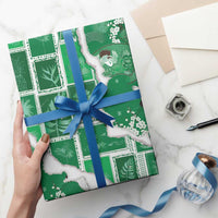 Hawaii Japanese Culture Green Wrapping Paper Spring Cranes Aloha Pattern