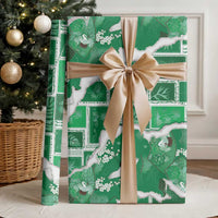 Hawaii Japanese Culture Green Wrapping Paper Spring Cranes Aloha Pattern