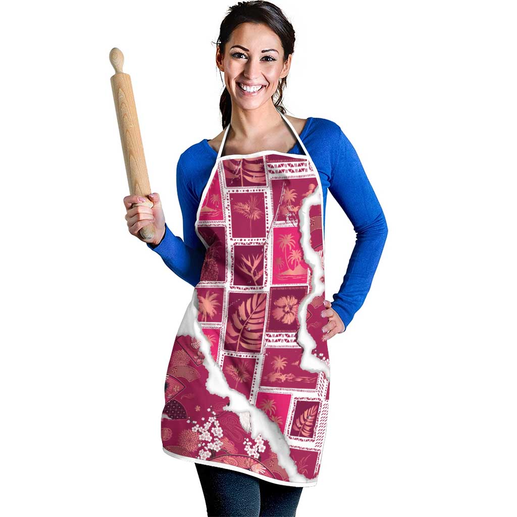 Hawaii Japanese Culture Pink Apron Spring Cranes Aloha Pattern