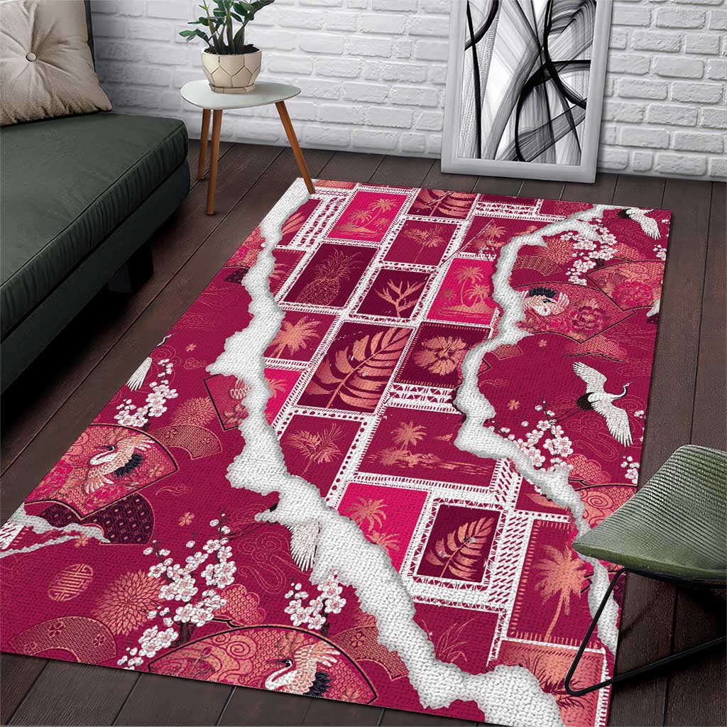 Hawaii Japanese Culture Pink Area Rug Spring Cranes Aloha Pattern LT01 Pink - Polynesian Pride