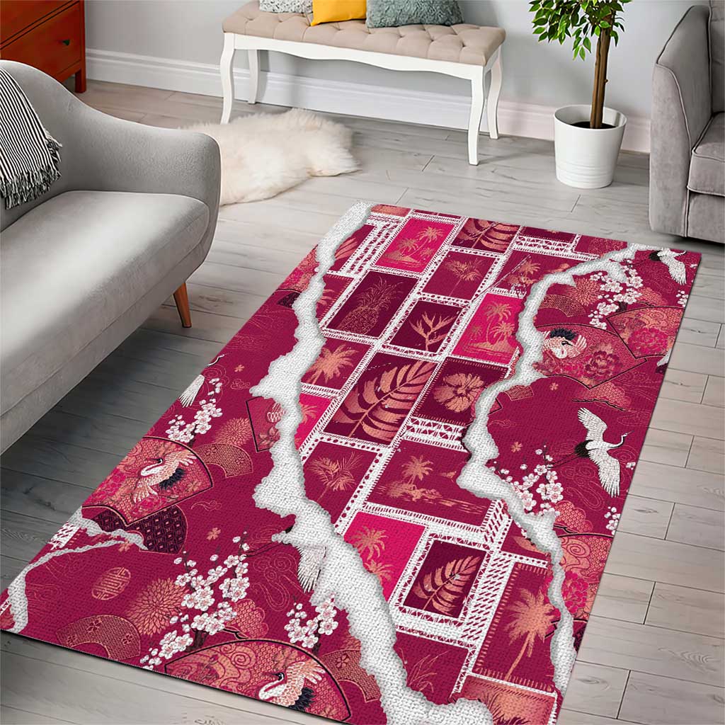 Hawaii Japanese Culture Pink Area Rug Spring Cranes Aloha Pattern LT01 - Polynesian Pride