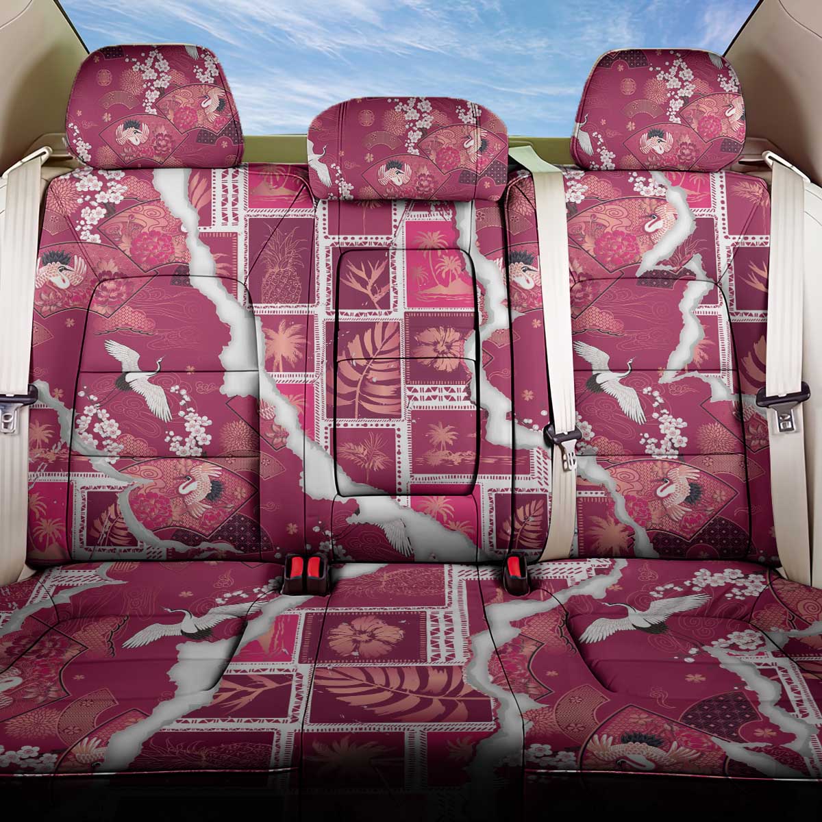 Hawaii Japanese Culture Pink Back Car Seat Cover Spring Cranes Aloha Pattern LT01 One Size Pink - Polynesian Pride