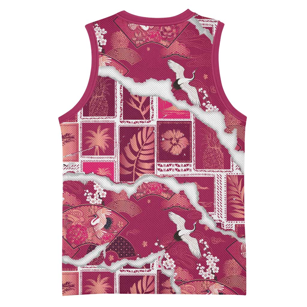 Hawaii Japanese Culture Pink Basketball Jersey Spring Cranes Aloha Pattern