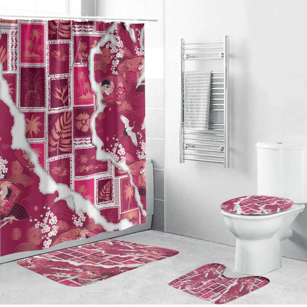 Hawaii Japanese Culture Pink Bathroom Set Spring Cranes Aloha Pattern