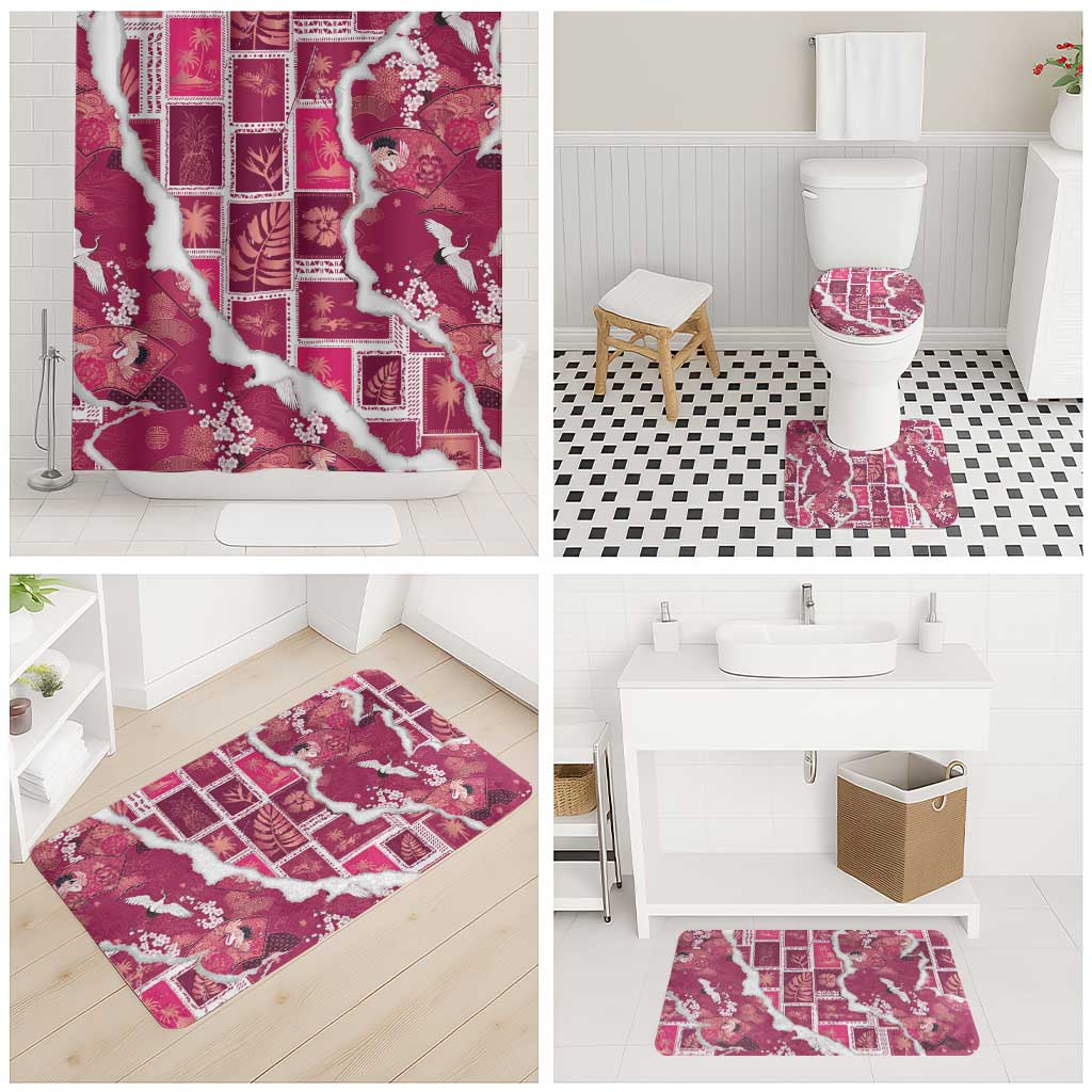 Hawaii Japanese Culture Pink Bathroom Set Spring Cranes Aloha Pattern
