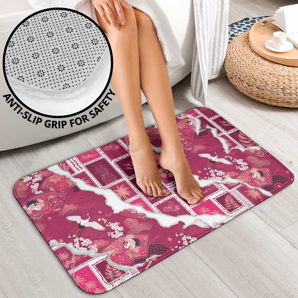 Hawaii Japanese Culture Pink Bathroom Set Spring Cranes Aloha Pattern