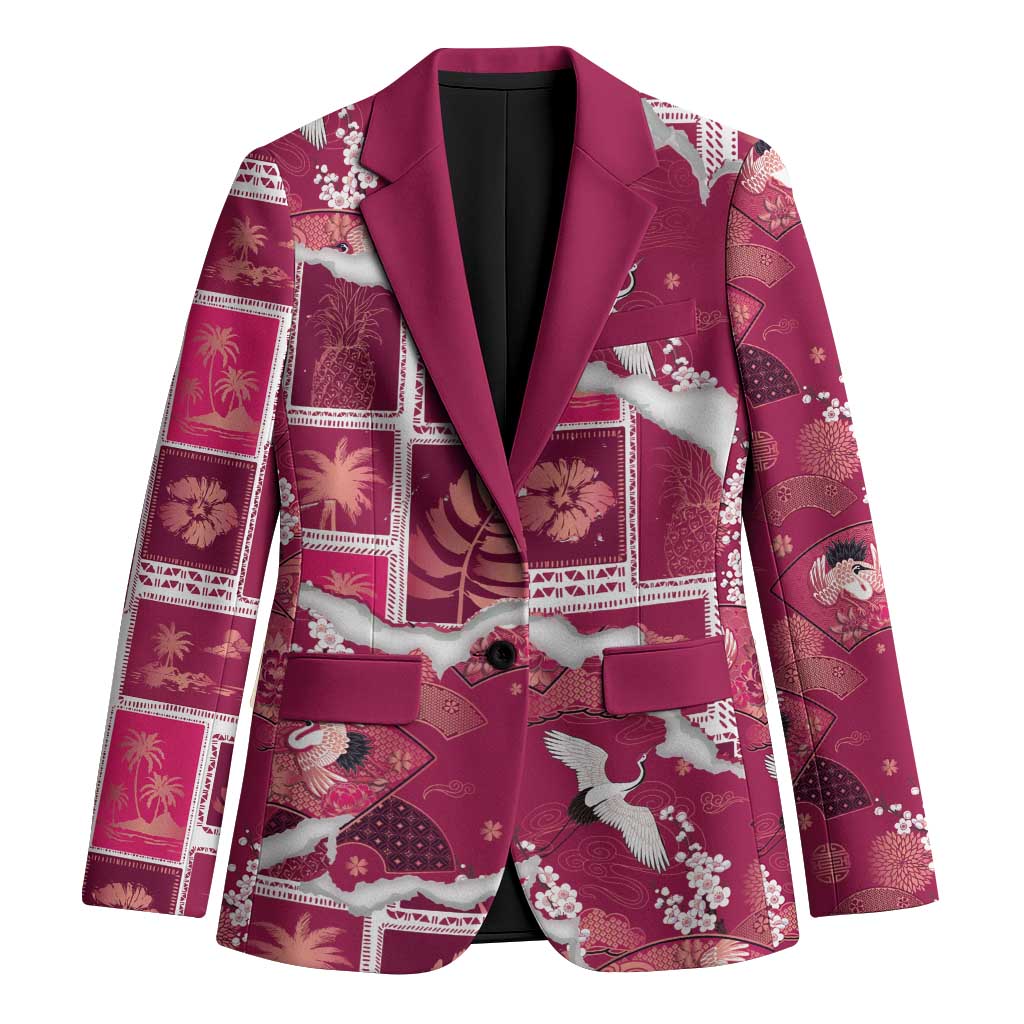 Hawaii Japanese Culture Pink Blazer Spring Cranes Aloha Pattern LT01 Unisex Pink - Polynesian Pride