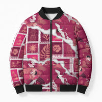 Hawaii Japanese Culture Pink Bomber Puffer Jacket Spring Cranes Aloha Pattern