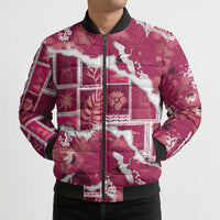 Hawaii Japanese Culture Pink Bomber Puffer Jacket Spring Cranes Aloha Pattern