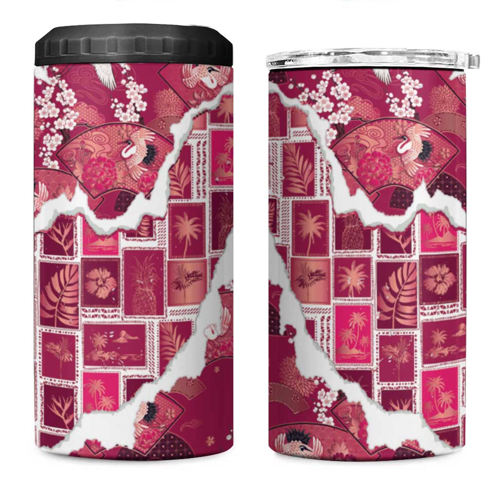 Hawaii Japanese Culture Pink 4 in 1 Can Cooler Tumbler Spring Cranes Aloha Pattern LT01 One Size: 16 oz Pink - Polynesian Pride
