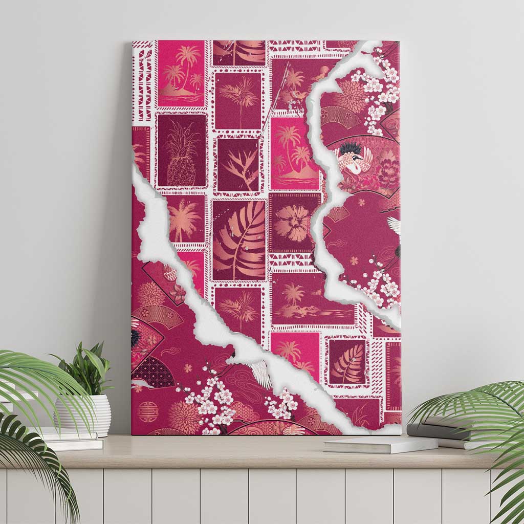 Hawaii Japanese Culture Pink Canvas Wall Art Spring Cranes Aloha Pattern