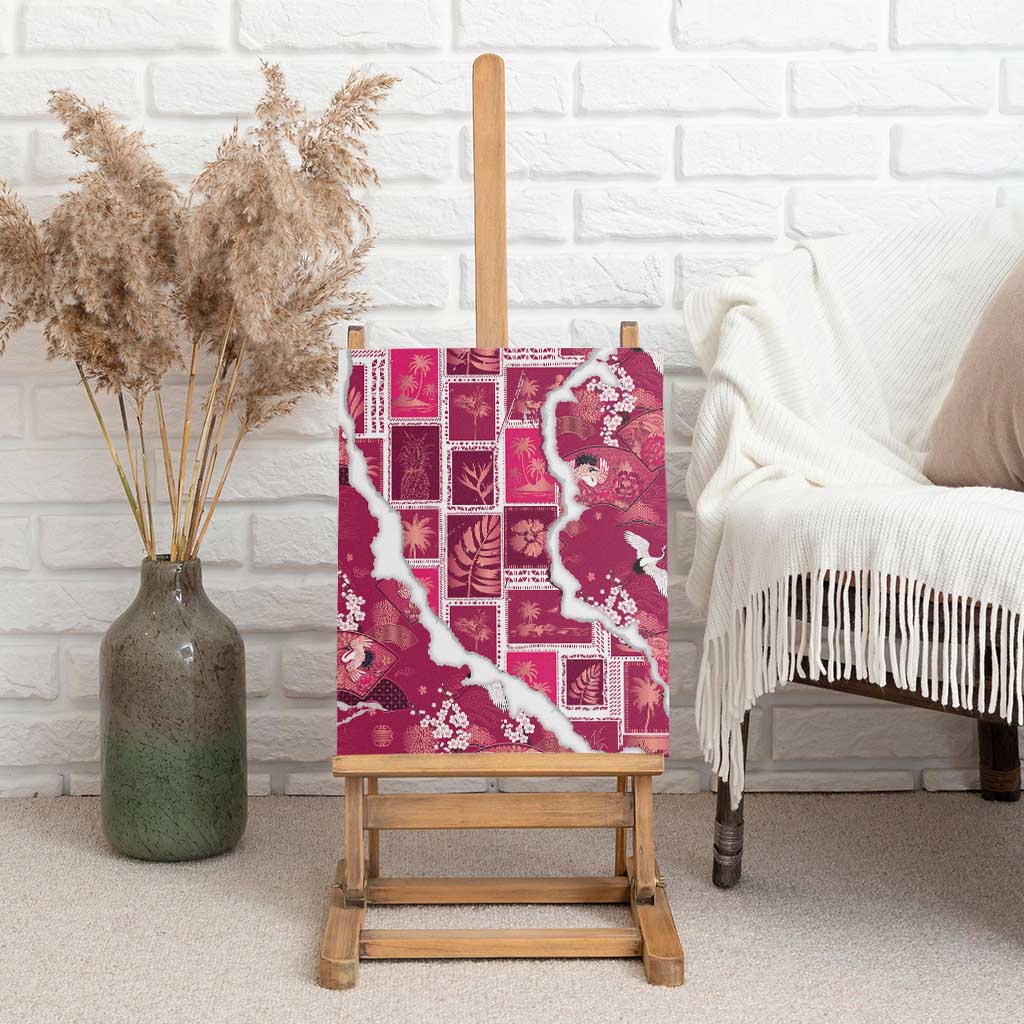 Hawaii Japanese Culture Pink Canvas Wall Art Spring Cranes Aloha Pattern