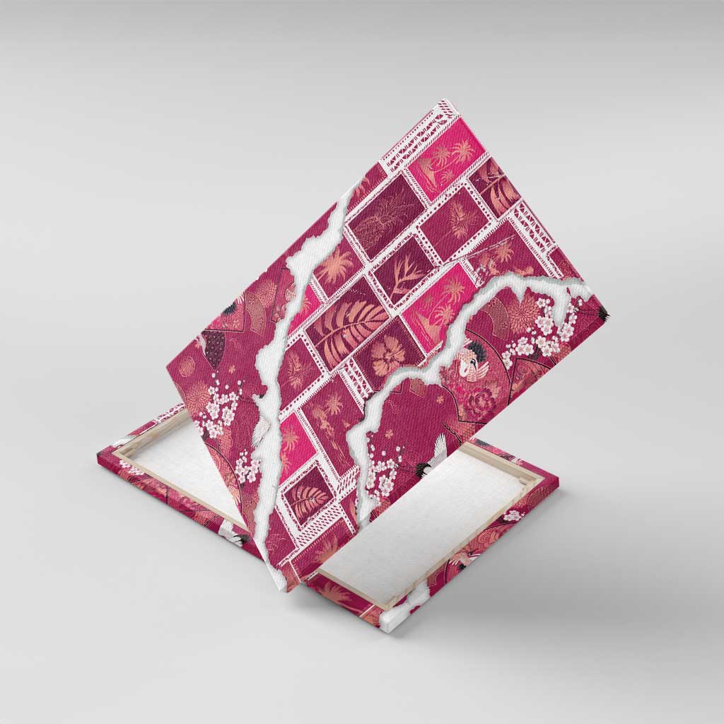 Hawaii Japanese Culture Pink Canvas Wall Art Spring Cranes Aloha Pattern