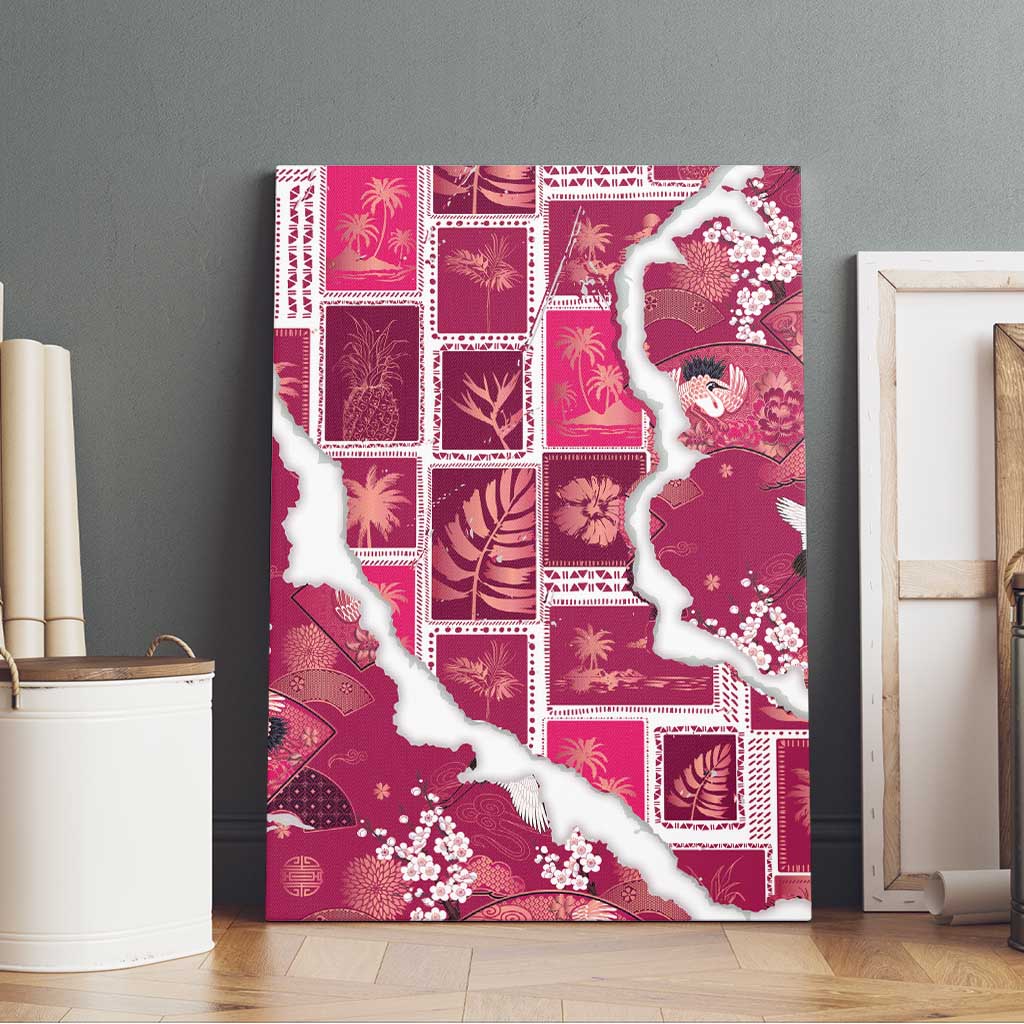 Hawaii Japanese Culture Pink Canvas Wall Art Spring Cranes Aloha Pattern