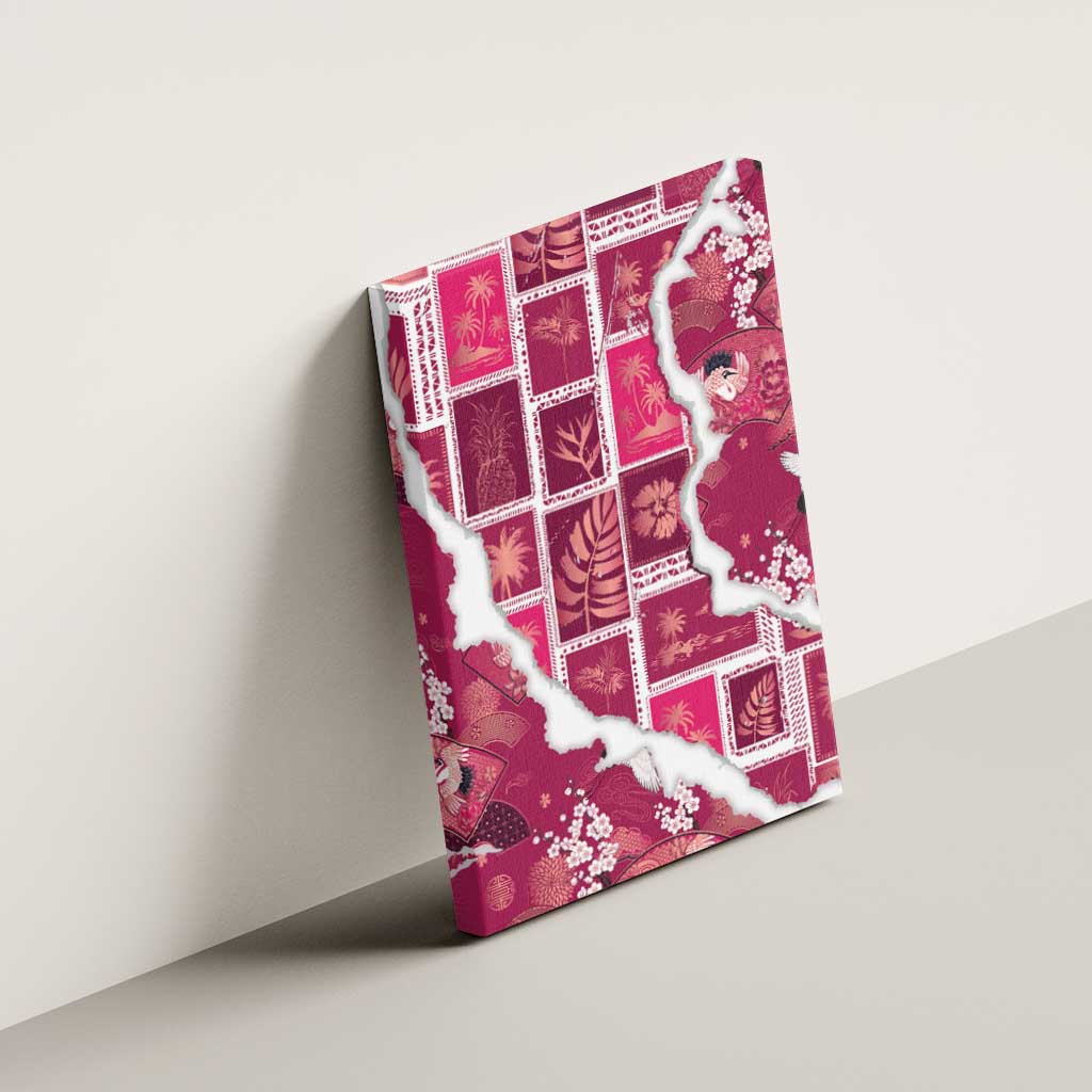 Hawaii Japanese Culture Pink Canvas Wall Art Spring Cranes Aloha Pattern