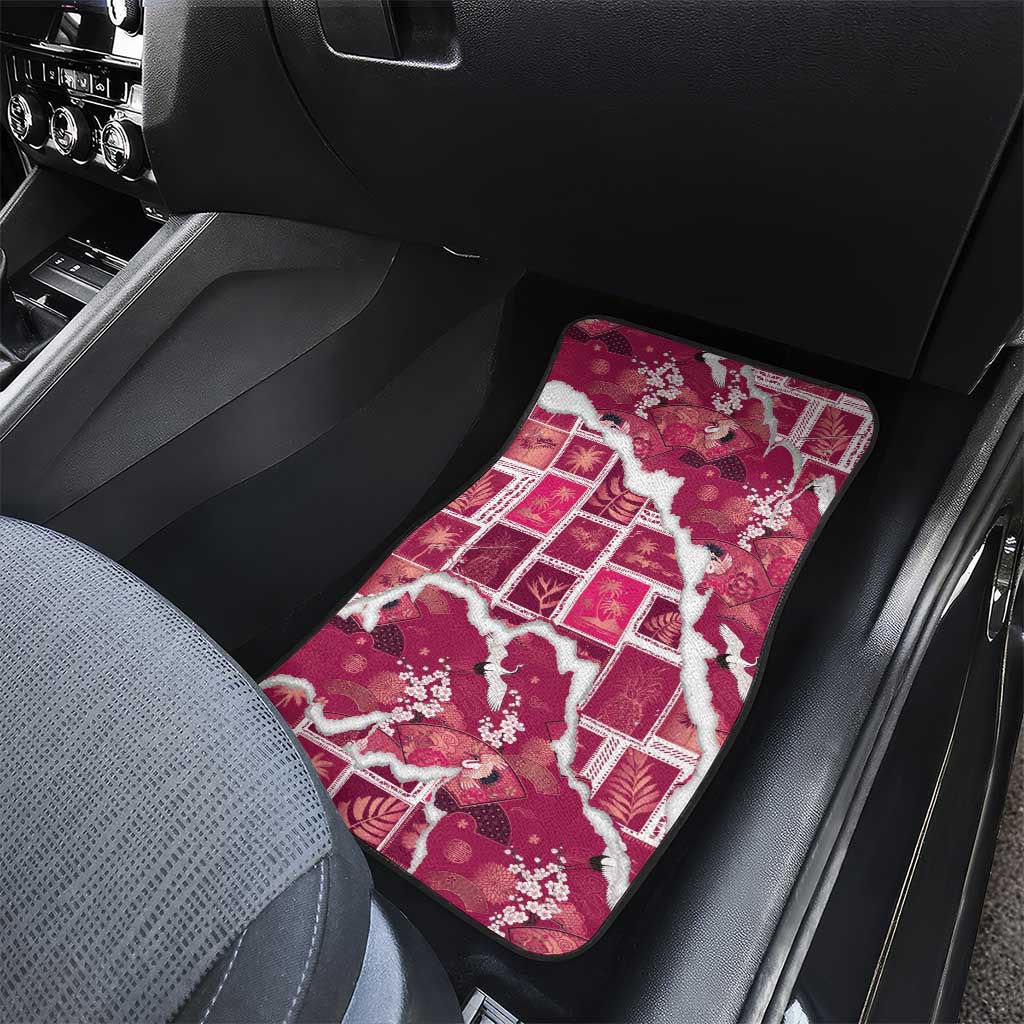 Hawaii Japanese Culture Pink Car Mats Spring Cranes Aloha Pattern