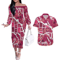 Hawaii Japanese Culture Pink Couples Matching Off The Shoulder Long Sleeve Dress and Hawaiian Shirt Spring Cranes Aloha Pattern LT01 Pink - Polynesian Pride