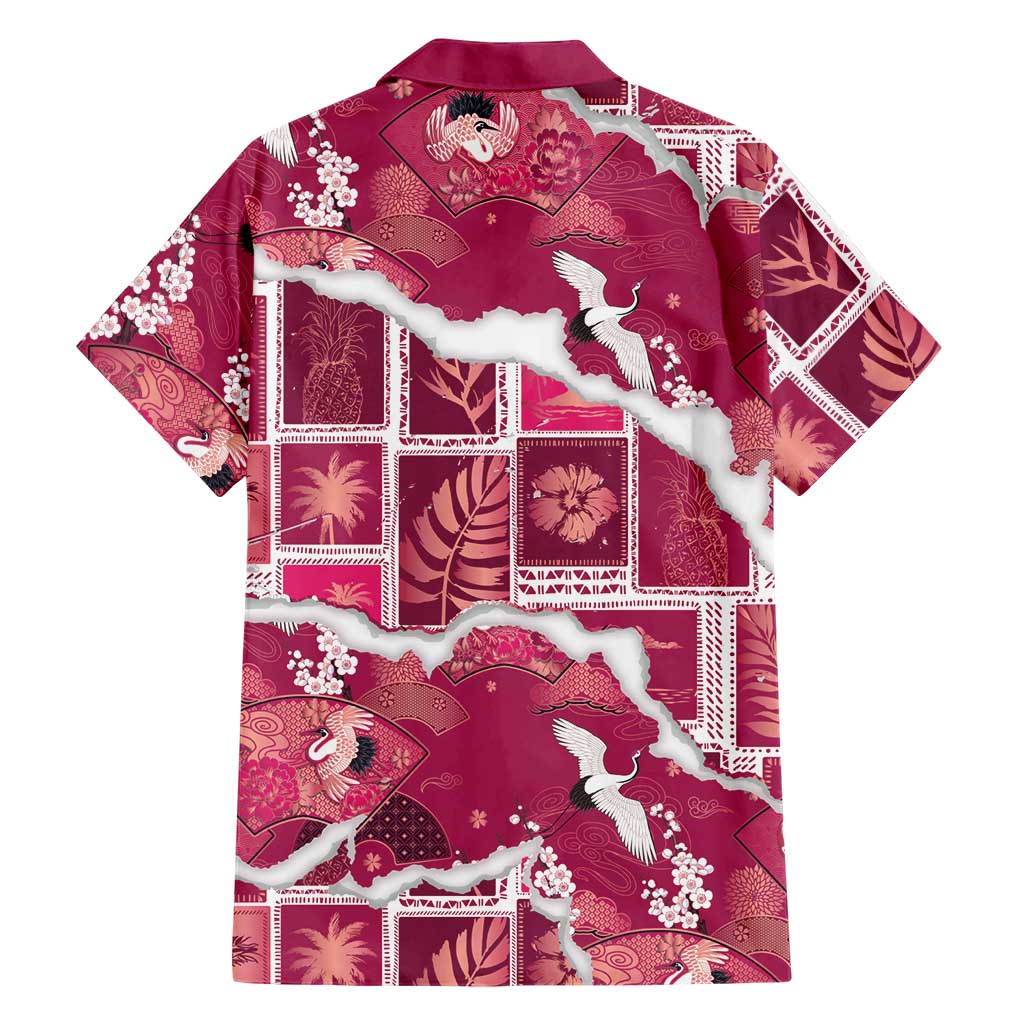 Hawaii Japanese Culture Pink Family Matching Mermaid Dress and Hawaiian Shirt Spring Cranes Aloha Pattern