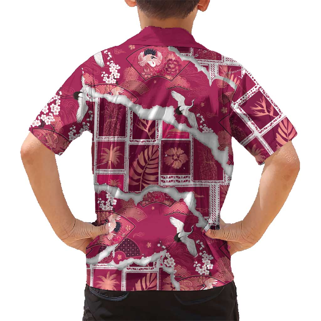 Hawaii Japanese Culture Pink Family Matching Puletasi and Hawaiian Shirt Spring Cranes Aloha Pattern LT01 - Polynesian Pride