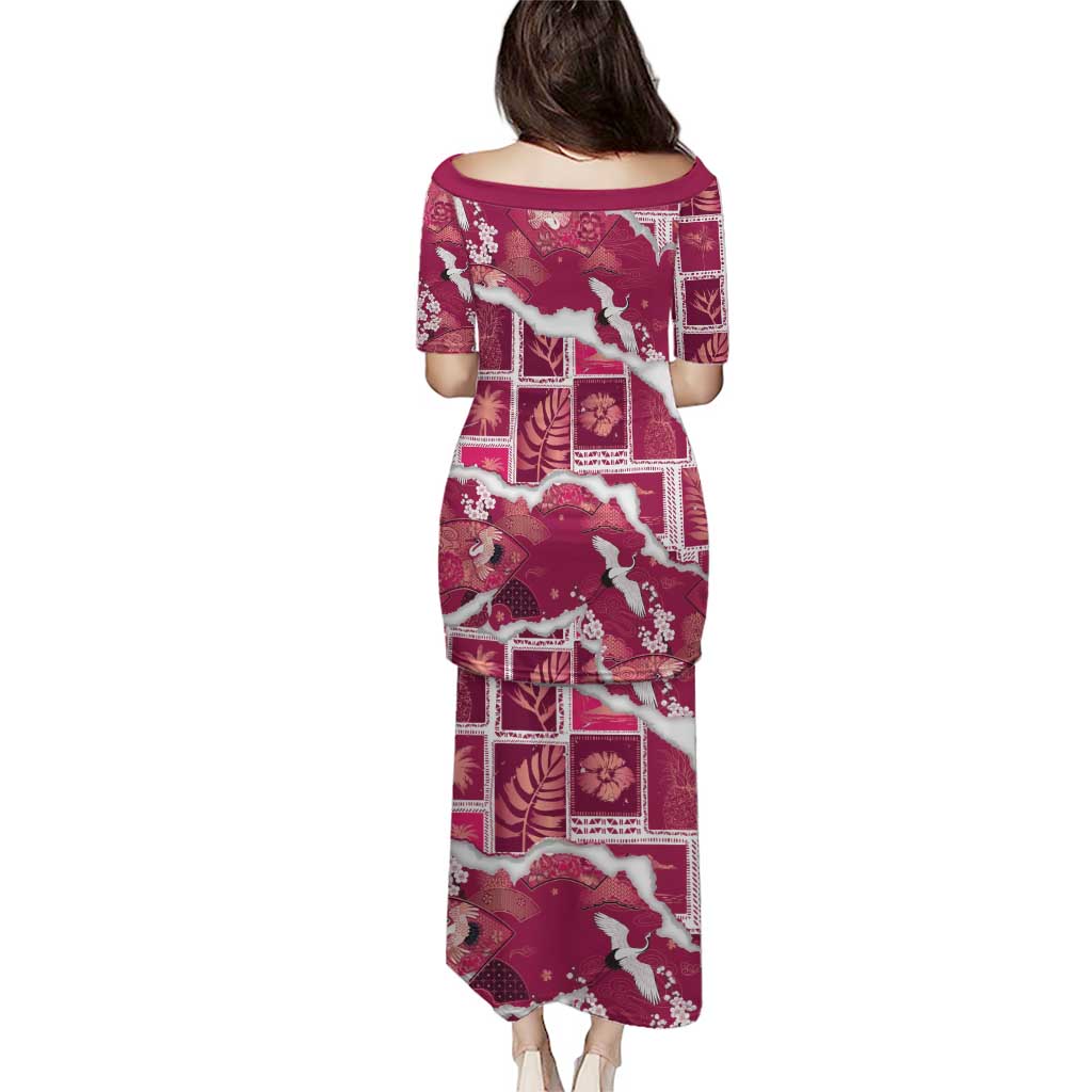 Hawaii Japanese Culture Pink Family Matching Puletasi and Hawaiian Shirt Spring Cranes Aloha Pattern LT01 - Polynesian Pride