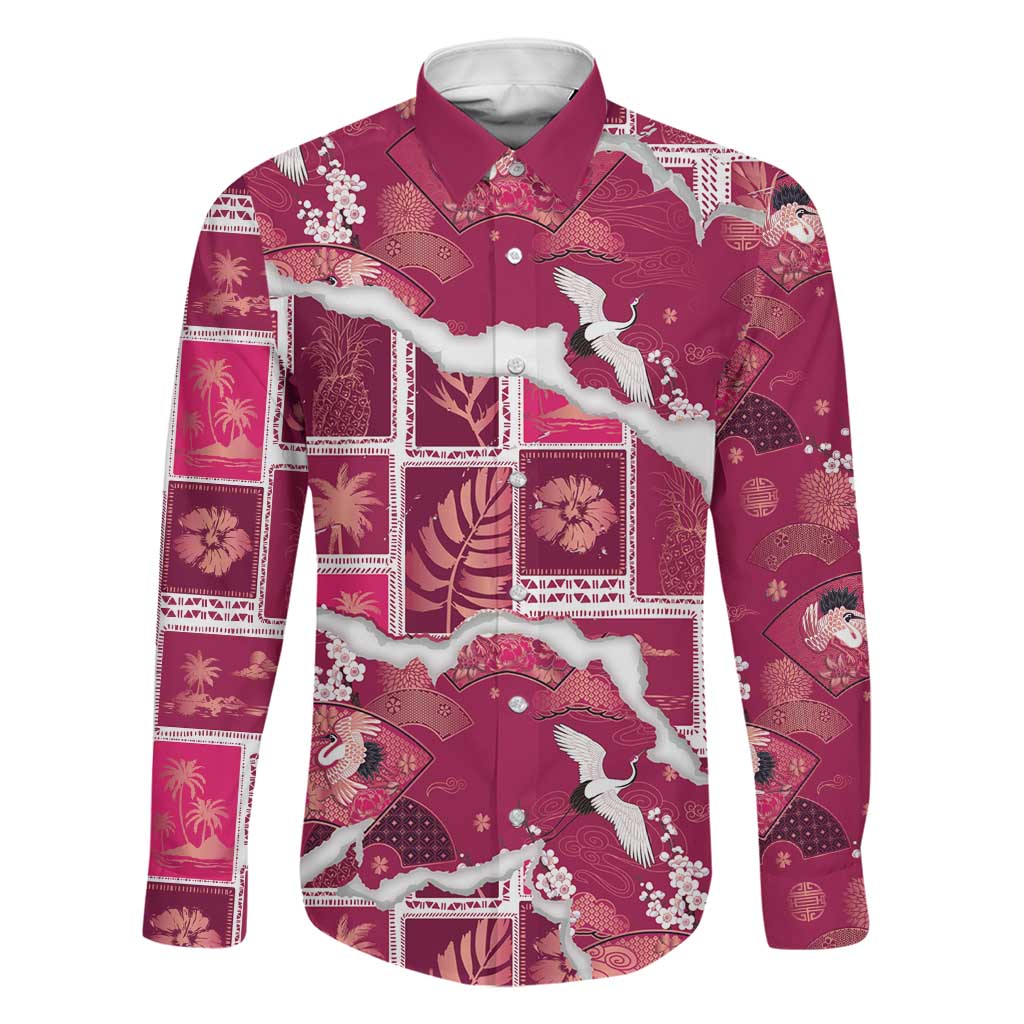 Hawaii Japanese Culture Pink Family Matching Short Sleeve Bodycon Dress and Hawaiian Shirt Spring Cranes Aloha Pattern