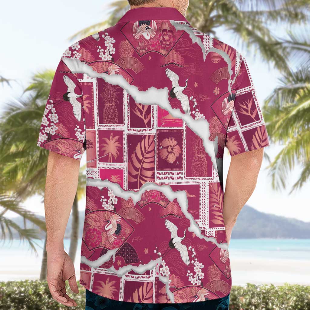 Hawaii Japanese Culture Pink Hawaiian Shirt Spring Cranes Aloha Pattern