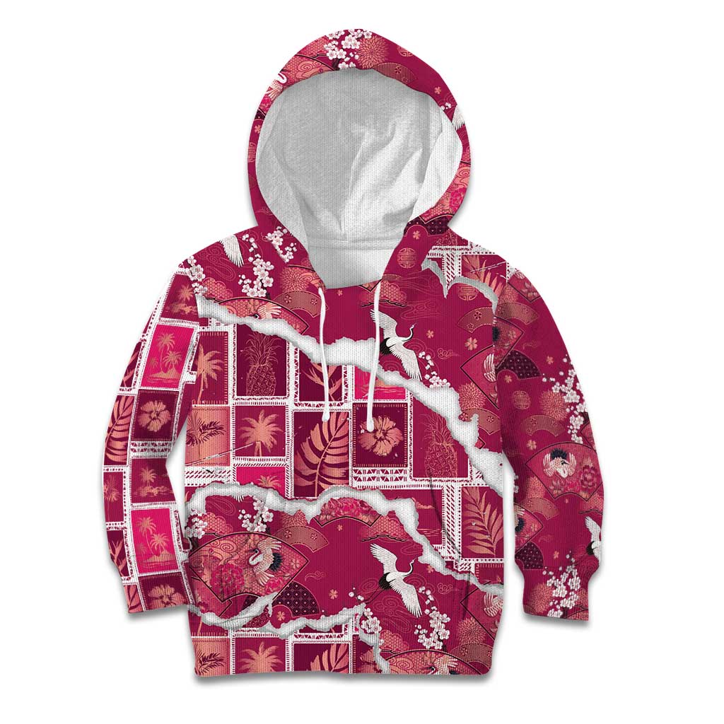 Hawaii Japanese Culture Pink Kid Hoodie Spring Cranes Aloha Pattern LT01 Hoodie Pink - Polynesian Pride