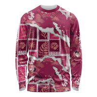 Hawaii Japanese Culture Pink Long Sleeve Shirt Spring Cranes Aloha Pattern