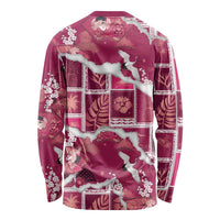 Hawaii Japanese Culture Pink Long Sleeve Shirt Spring Cranes Aloha Pattern